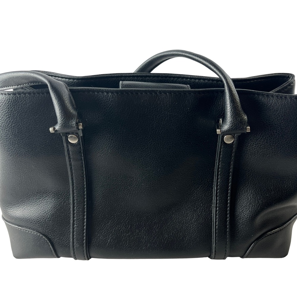 Liz Claiborne Black Pebbled Faux Leather Work‎ Tote Shoulder Bag - Picture 3 of 14